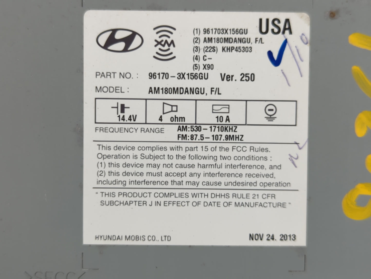 2014-2016 Hyundai Elantra Radio AM FM Cd Player Receiver Replacement P/N:96170-3X156GU Fits Fits 2014 2015 2016 OEM Used Aut