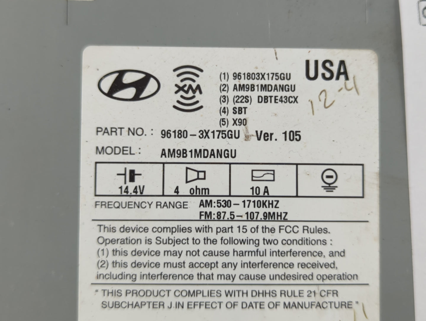 2014-2015 Hyundai Elantra Radio AM FM Cd Player Receiver Replacement P/N:96180-3X175GU Fits Fits 2014 2015 OEM Used Auto Par