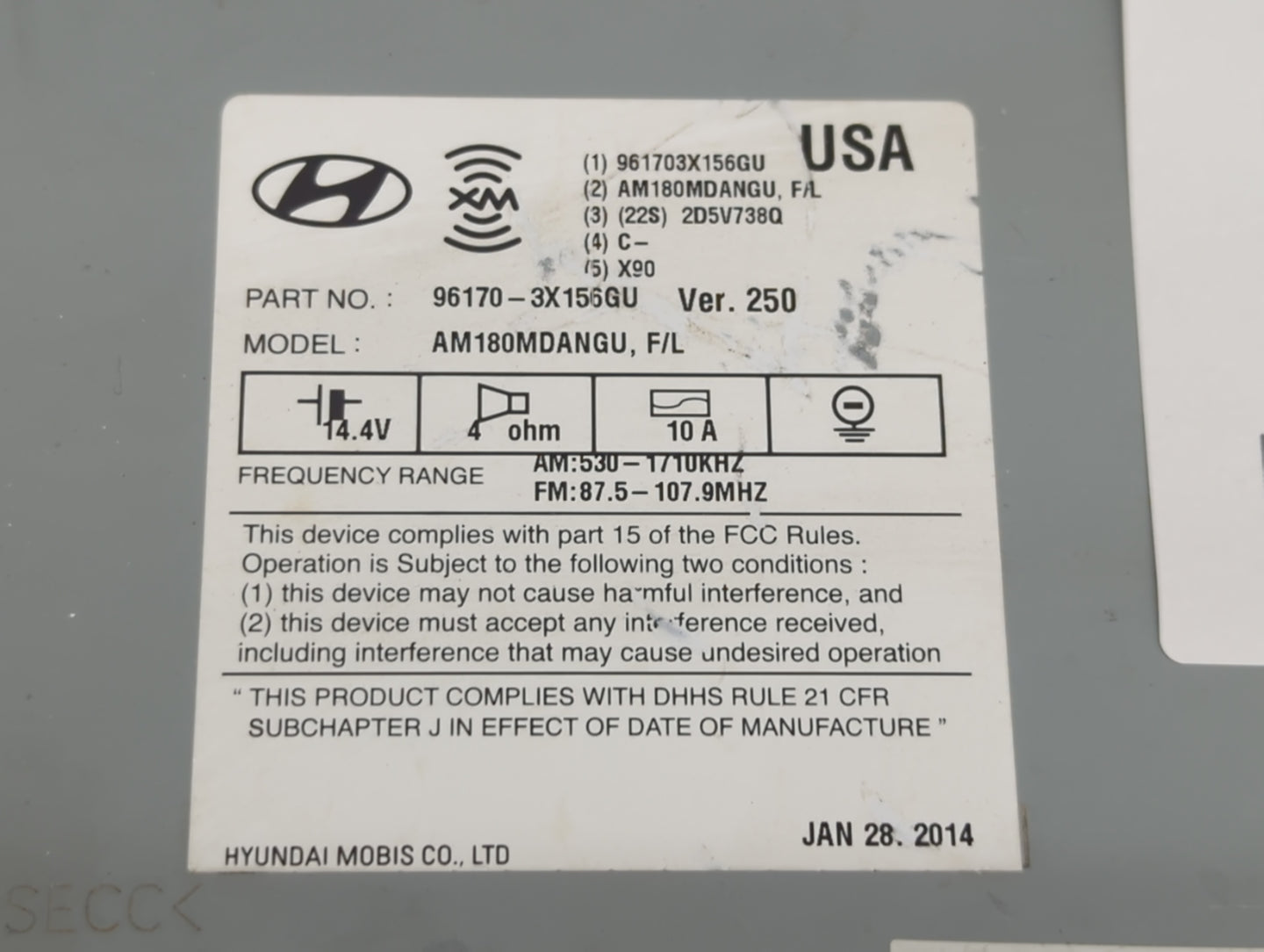 2014-2016 Hyundai Elantra Radio AM FM Cd Player Receiver Replacement P/N:96170-3X156GU Fits Fits 2014 2015 2016 OEM Used Aut