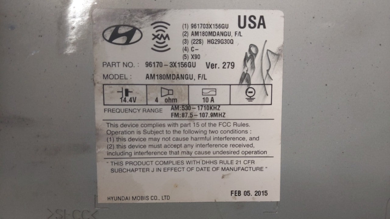 2014-2016 Hyundai Elantra Radio AM FM Cd Player Receiver Replacement P/N:96170-3X156GU Fits Fits 2014 2015 2016 OEM Used Aut