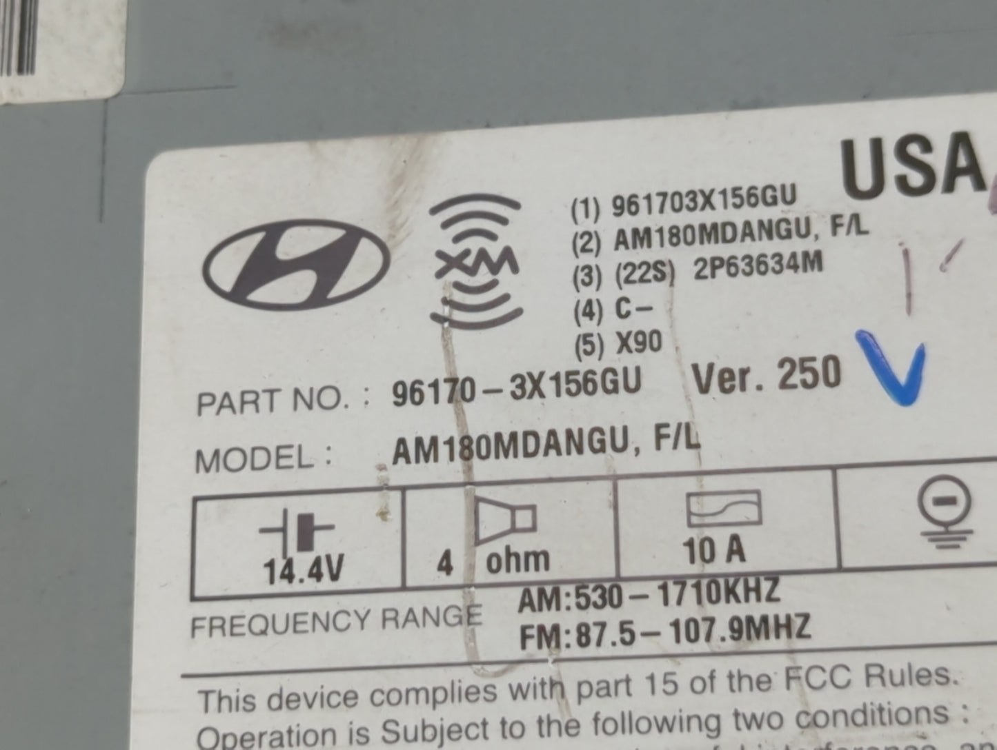 2014-2016 Hyundai Elantra Radio AM FM Cd Player Receiver Replacement P/N:96170-3X156GU Fits Fits 2014 2015 2016 OEM Used Aut
