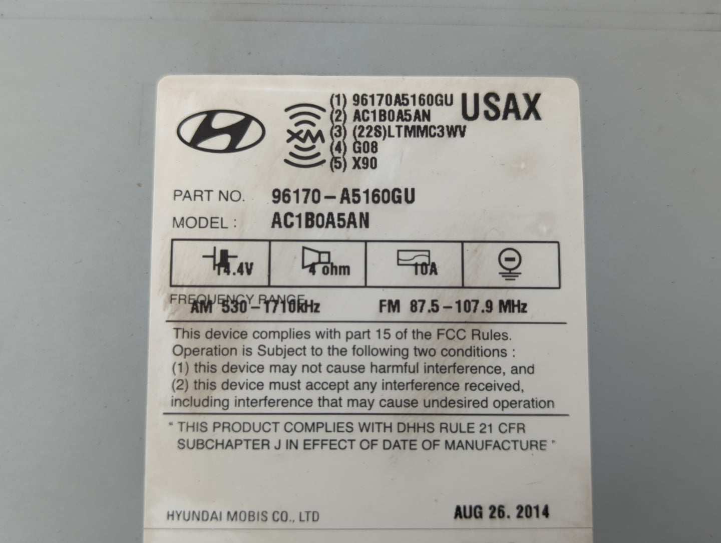2014-2015 Hyundai Elantra Gt Radio AM FM Cd Player Receiver Replacement P/N:96170A5160GU Fits Fits 2014 2015 OEM Used Auto P
