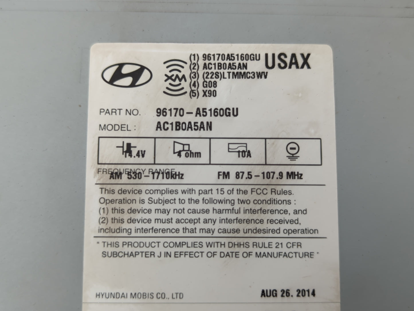 2014-2015 Hyundai Elantra Gt Radio AM FM Cd Player Receiver Replacement P/N:96170A5160GU Fits Fits 2014 2015 OEM Used Auto P