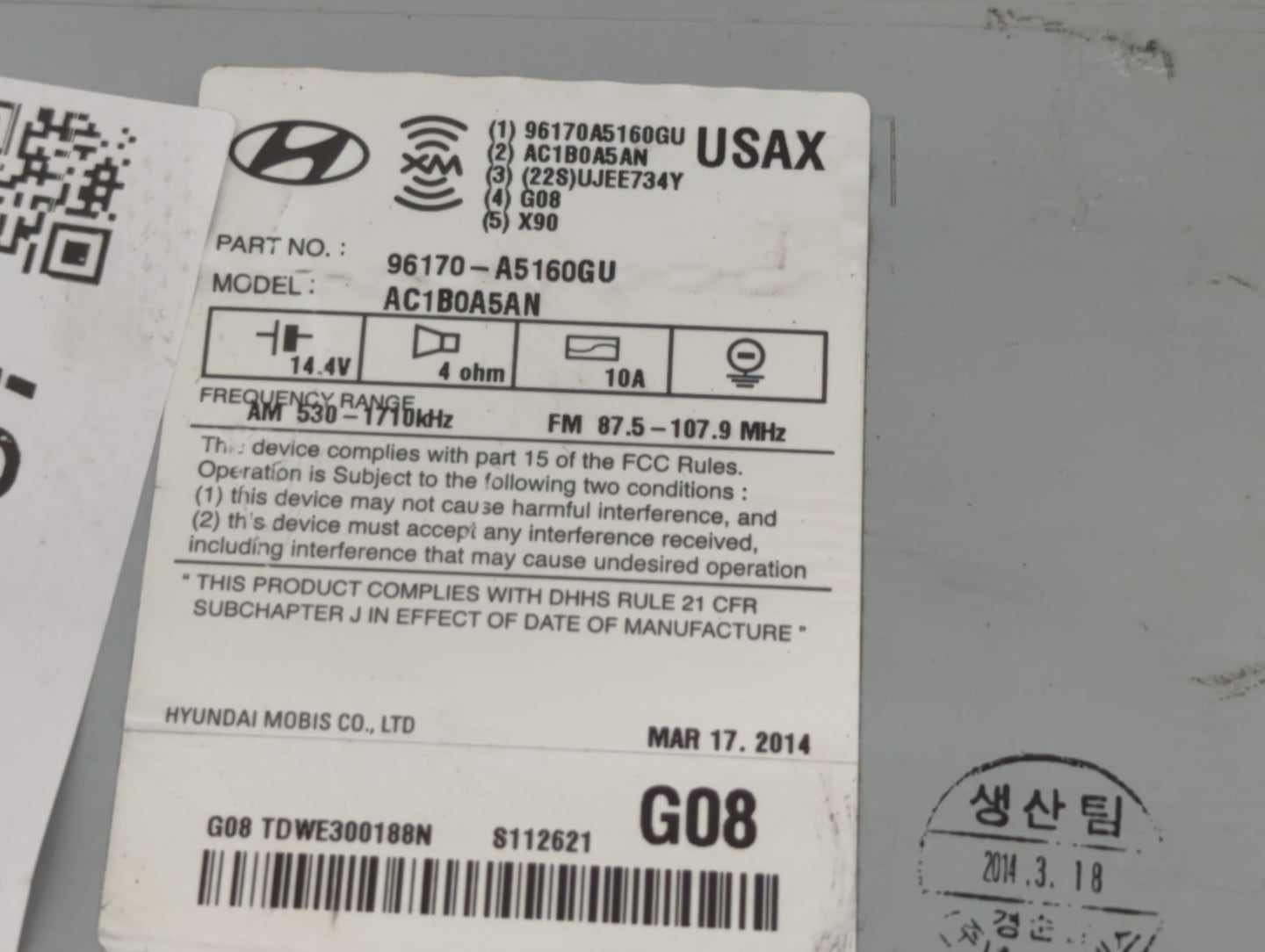 2014-2015 Hyundai Elantra Gt Am Fm Cd Player Radio Receiver - Oemusedautoparts1.com