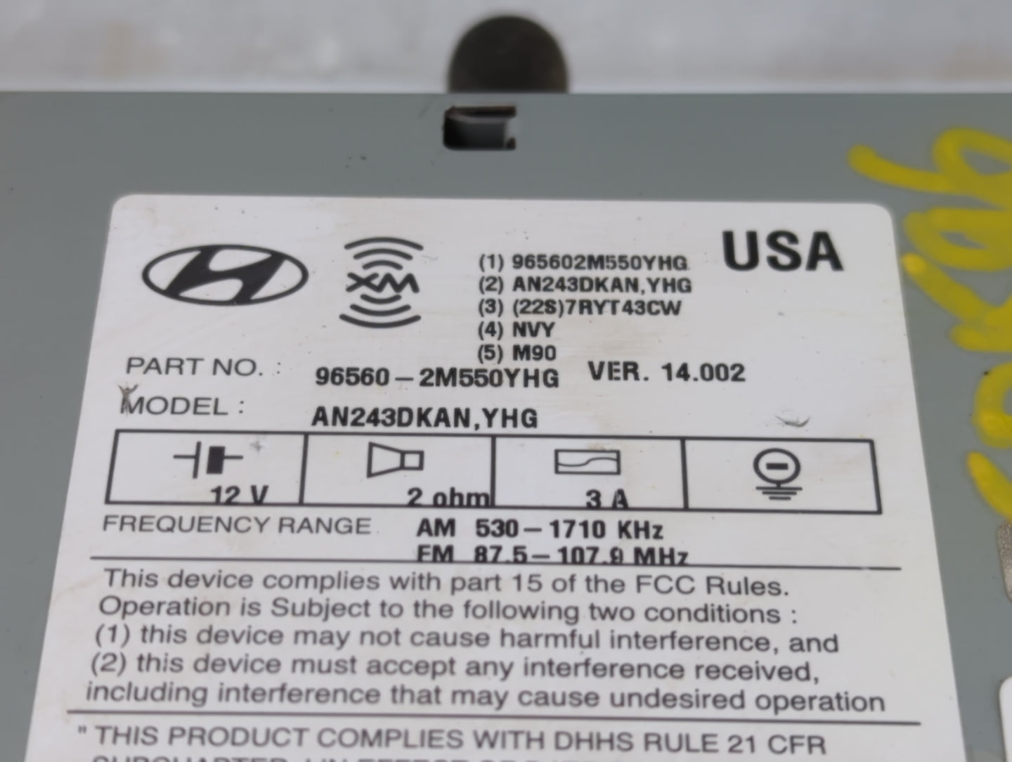 2014-2015 Hyundai Genesis Radio AM FM Cd Player Receiver Replacement P/N:96560-2M550YHG Fits Fits 2014 2015 OEM Used Auto Pa