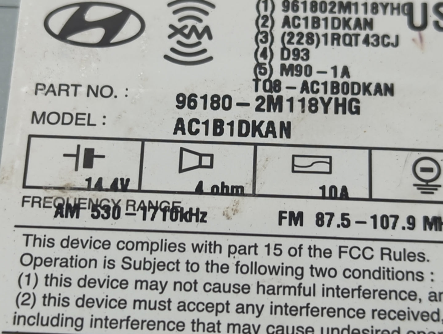 2014-2015 Hyundai Genesis Radio AM FM Cd Player Receiver Replacement P/N:96180-2M118YHG Fits Fits 2014 2015 OEM Used Auto Pa