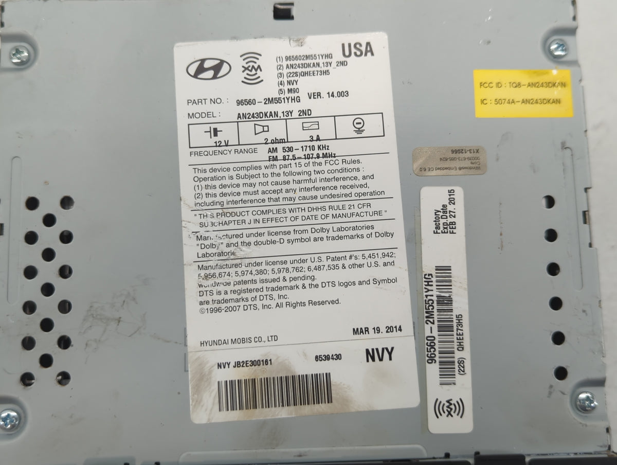 2013-2015 Hyundai Genesis Am Fm Cd Player Radio Receiver 771231 - Oemusedautoparts1.com