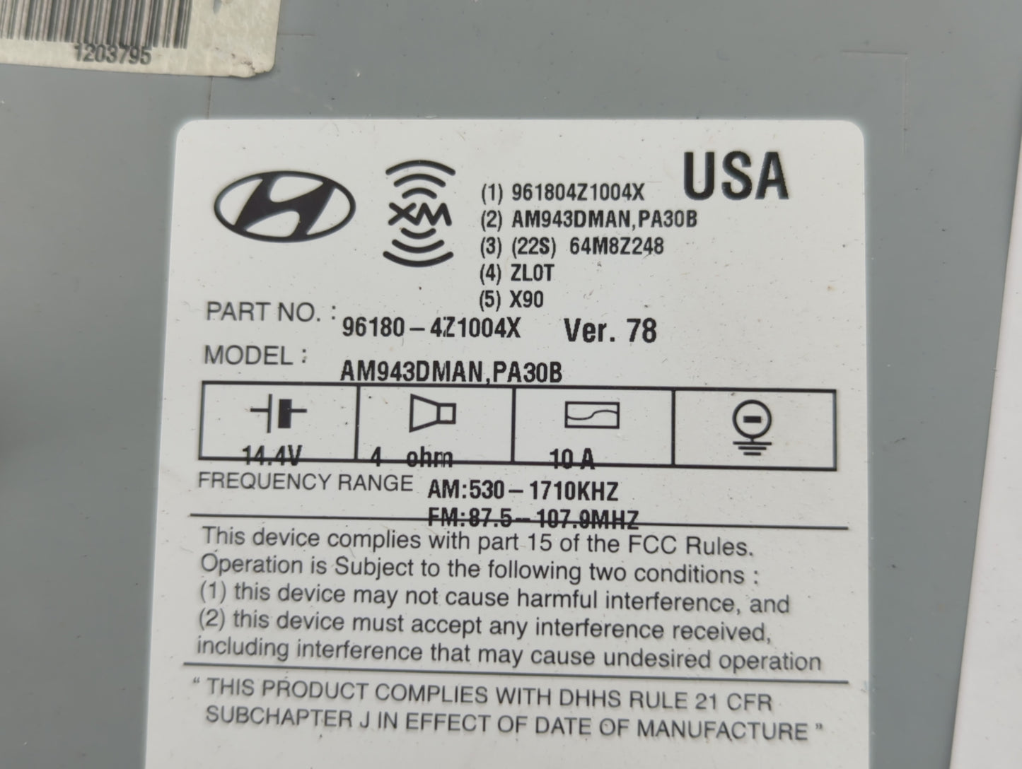 2013-2016 Hyundai Santa Fe Radio AM FM Cd Player Receiver Replacement P/N:96180-4Z1004X Fits Fits 2013 2014 2015 2016 OEM Us