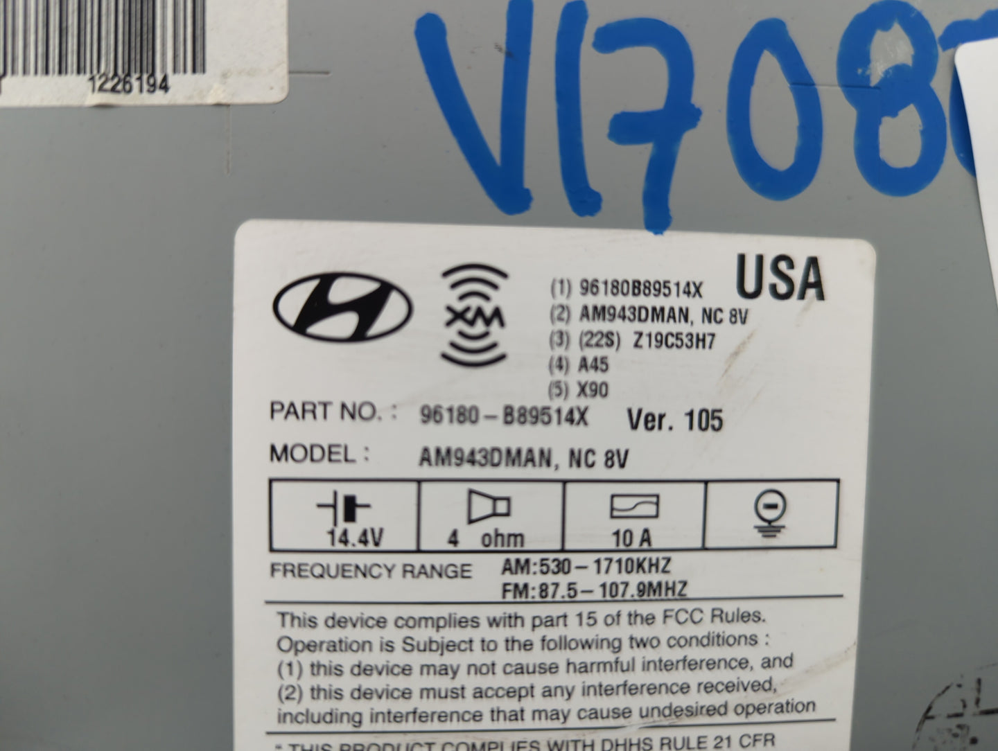 2013-2016 Hyundai Santa Fe Radio AM FM Cd Player Receiver Replacement P/N:96180-B89514X Fits Fits 2013 2014 2015 2016 OEM Us