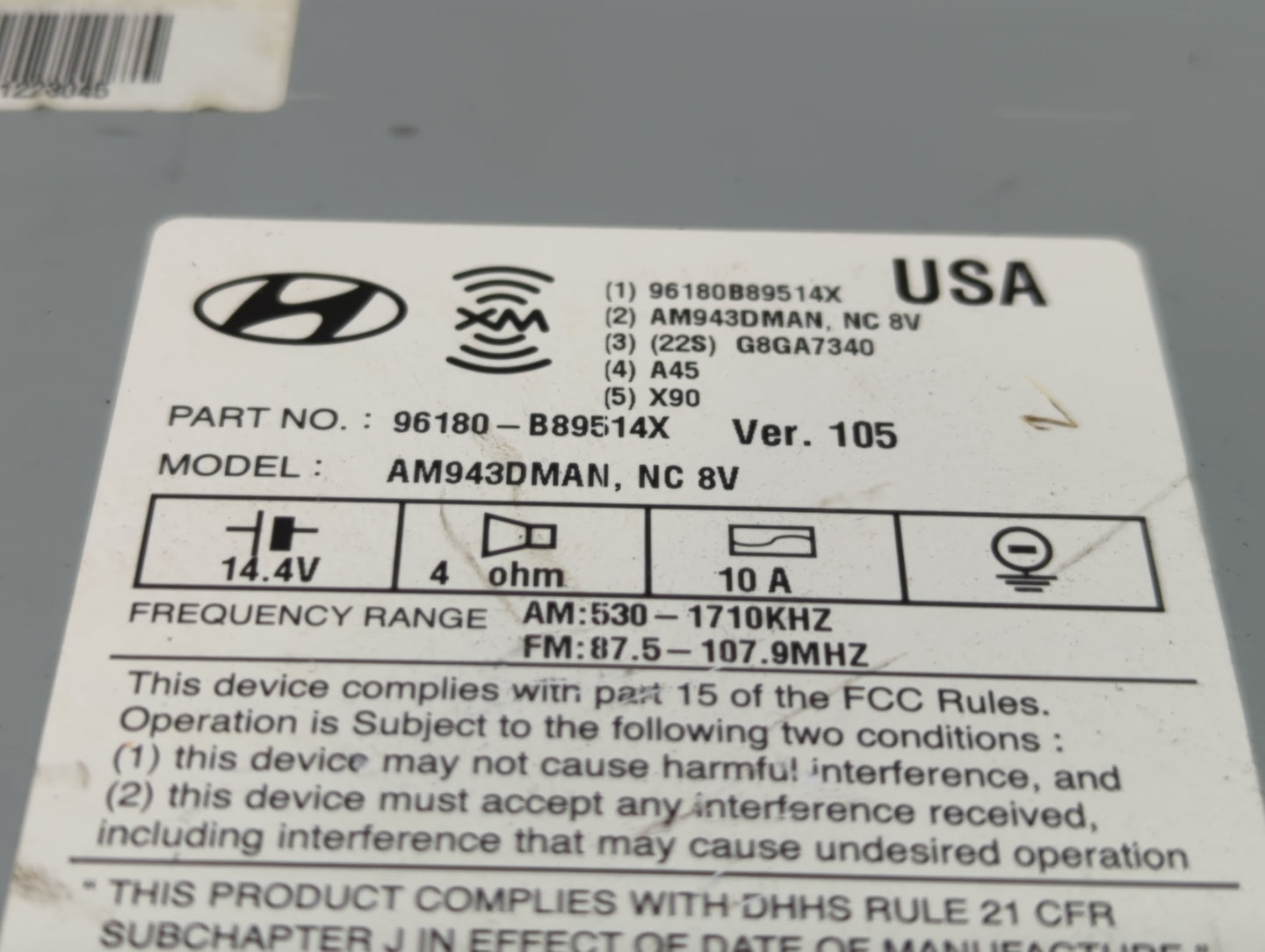 2013-2016 Hyundai Santa Fe Radio AM FM Cd Player Receiver Replacement P/N:96180-B89514X Fits Fits 2013 2014 2015 2016 OEM Us