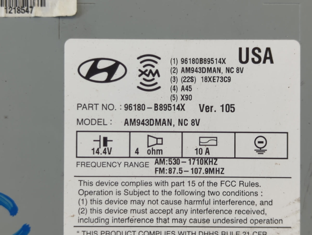 2013-2016 Hyundai Santa Fe Radio AM FM Cd Player Receiver Replacement P/N:96180-B89514X Fits Fits 2013 2014 2015 2016 OEM Us