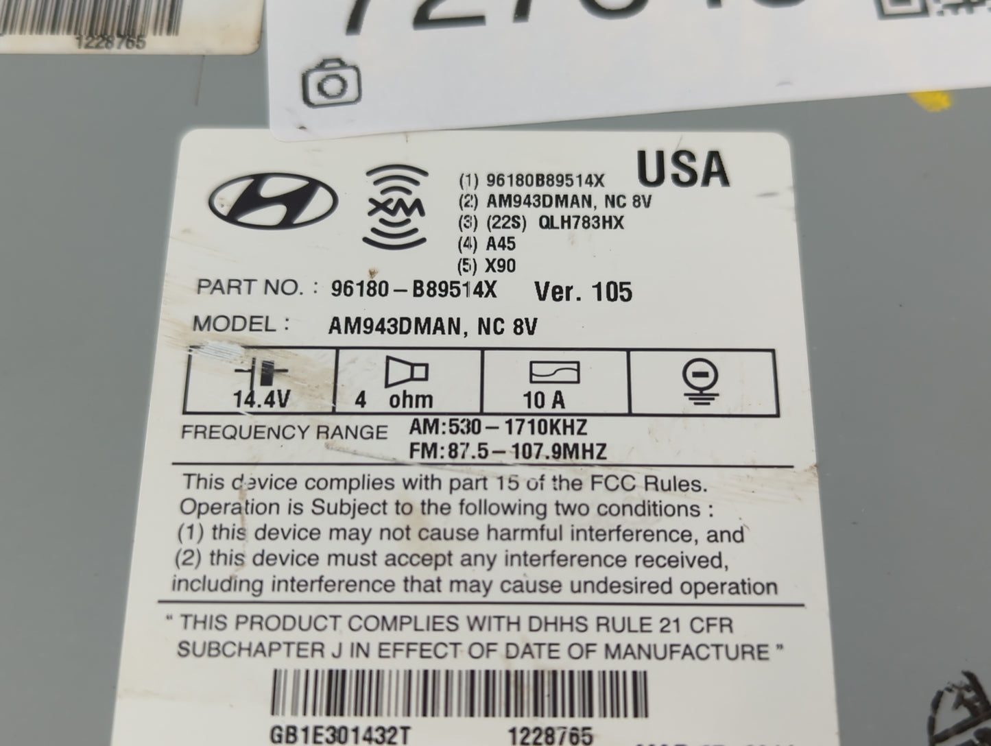 2013-2016 Hyundai Santa Fe Radio AM FM Cd Player Receiver Replacement P/N:96180-B89514X Fits Fits 2013 2014 2015 2016 OEM Us