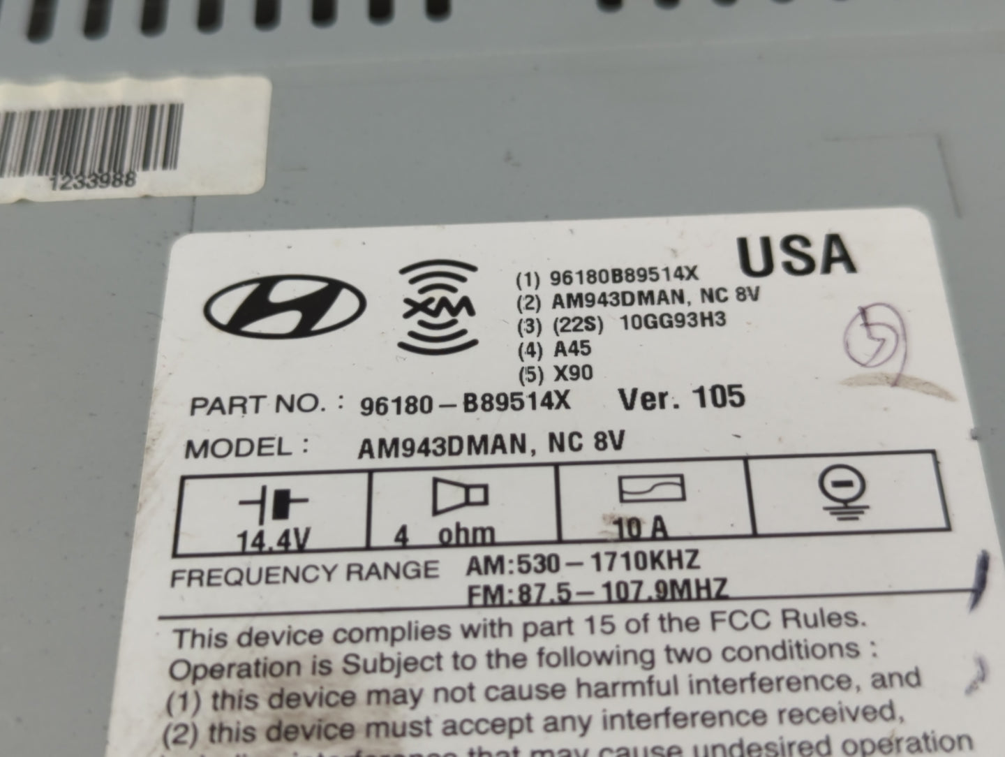 2013-2016 Hyundai Santa Fe Am Fm Cd Player Radio Receiver - Oemusedautoparts1.com