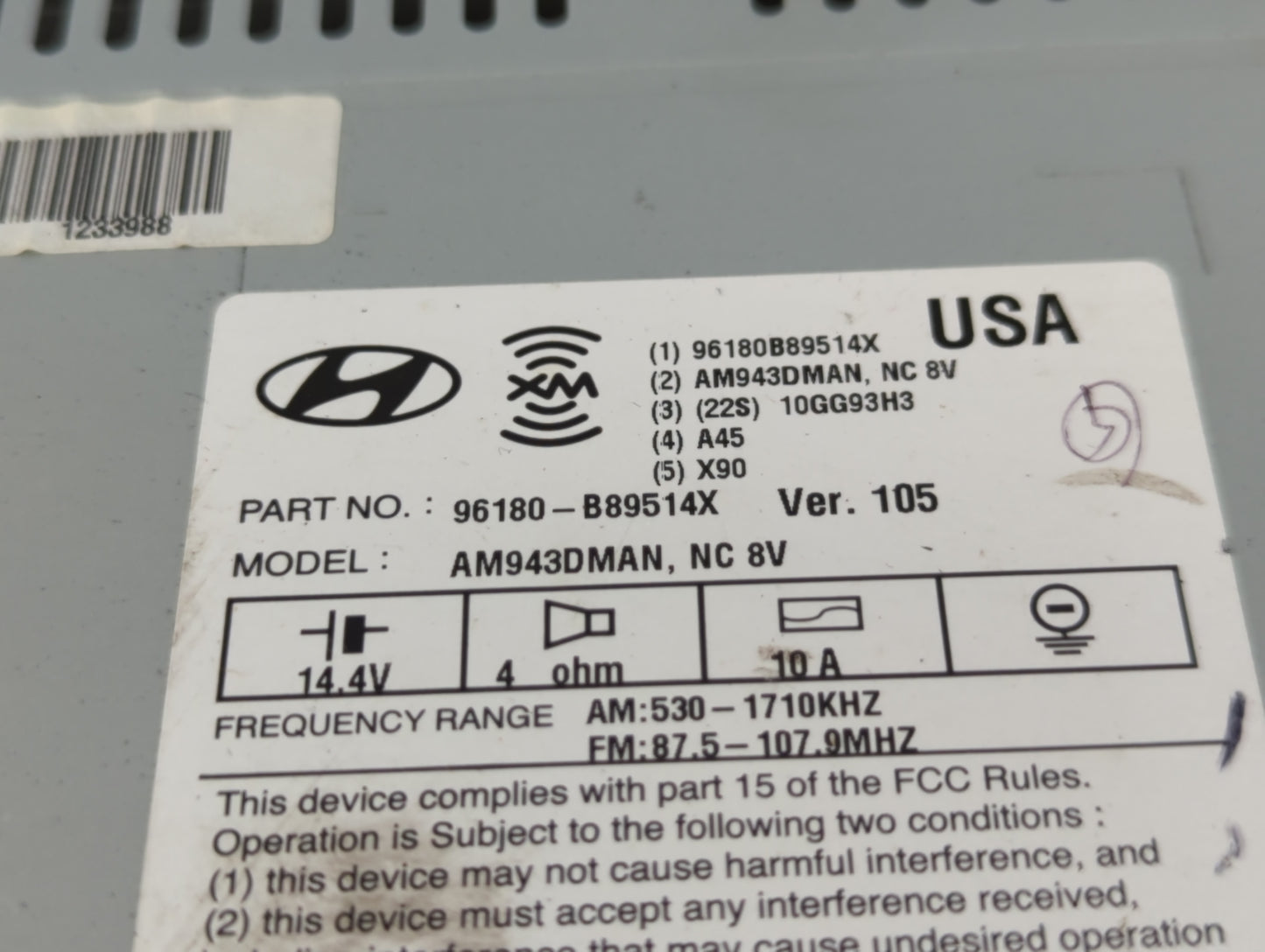 2013-2016 Hyundai Santa Fe Am Fm Cd Player Radio Receiver - Oemusedautoparts1.com