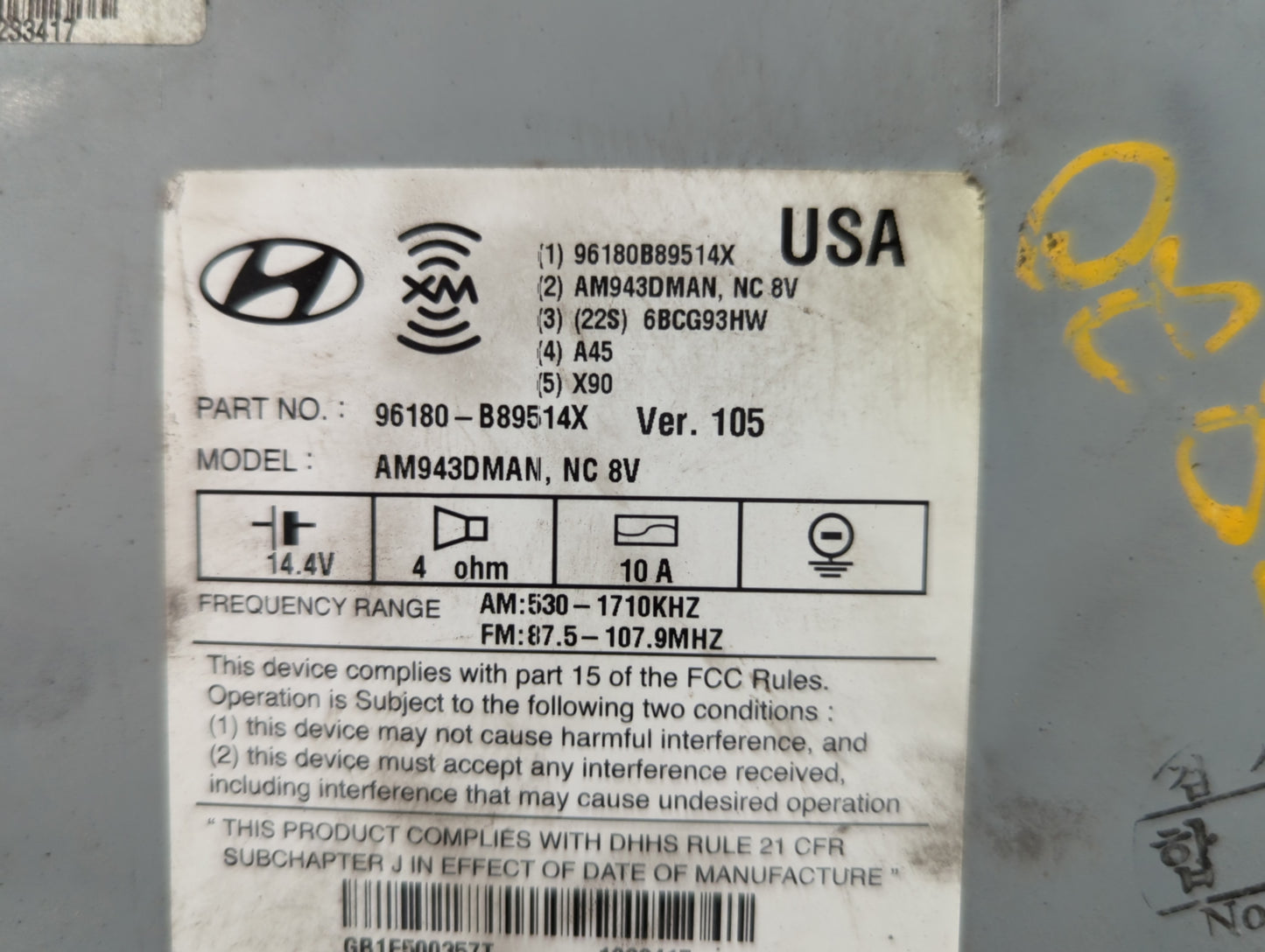 2013-2016 Hyundai Santa Fe Radio AM FM Cd Player Receiver Replacement P/N:96180-B89514X Fits Fits 2013 2014 2015 2016 OEM Us