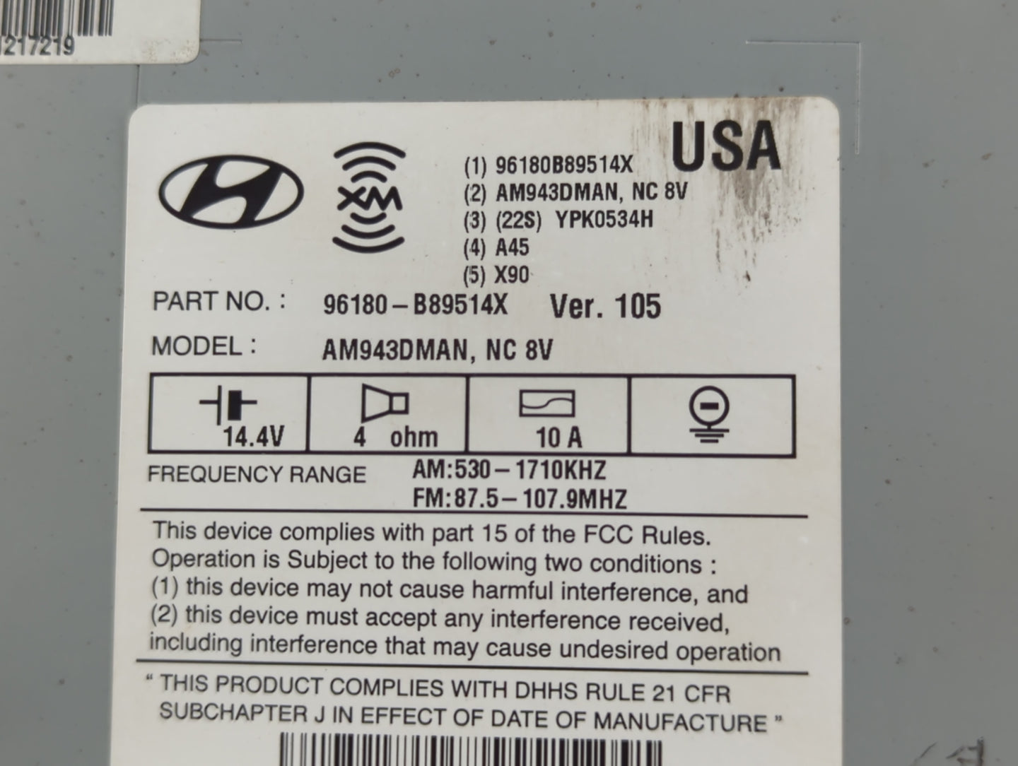 2013-2016 Hyundai Santa Fe Radio AM FM Cd Player Receiver Replacement P/N:96180-B89514X Fits Fits 2013 2014 2015 2016 OEM Us