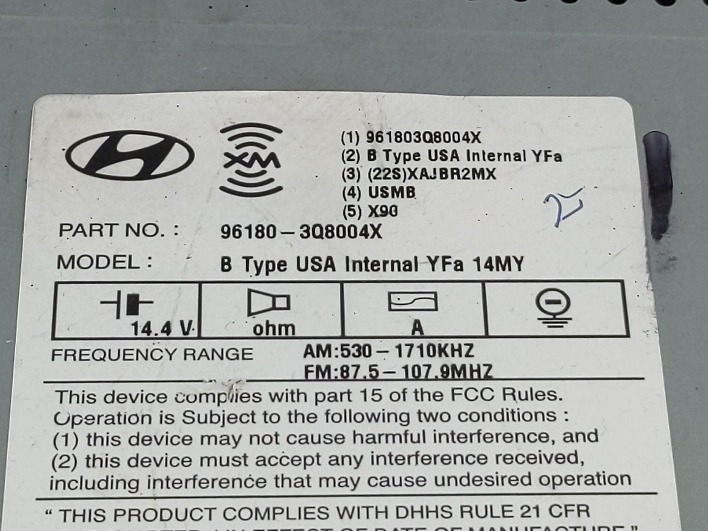 2014-2015 Hyundai Sonata Radio AM FM Cd Player Receiver Replacement P/N:96180-3Q8004X Fits Fits 2014 2015 OEM Used Auto Part