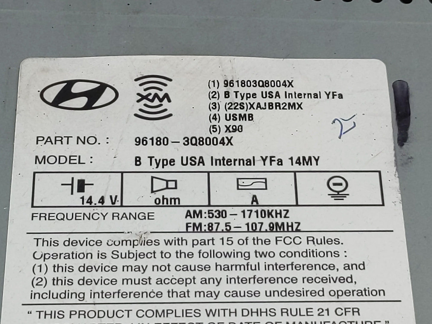 2014-2015 Hyundai Sonata Radio AM FM Cd Player Receiver Replacement P/N:96180-3Q8004X Fits Fits 2014 2015 OEM Used Auto Part