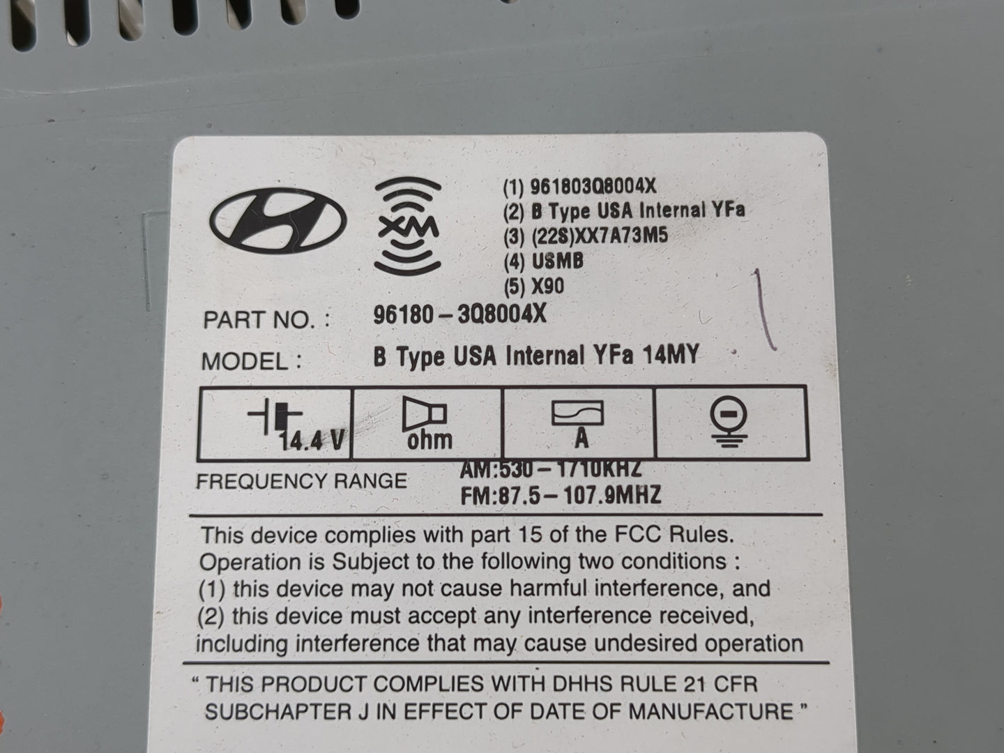 2014-2015 Hyundai Sonata Radio AM FM Cd Player Receiver Replacement P/N:96180-3Q8004X Fits Fits 2014 2015 OEM Used Auto Part
