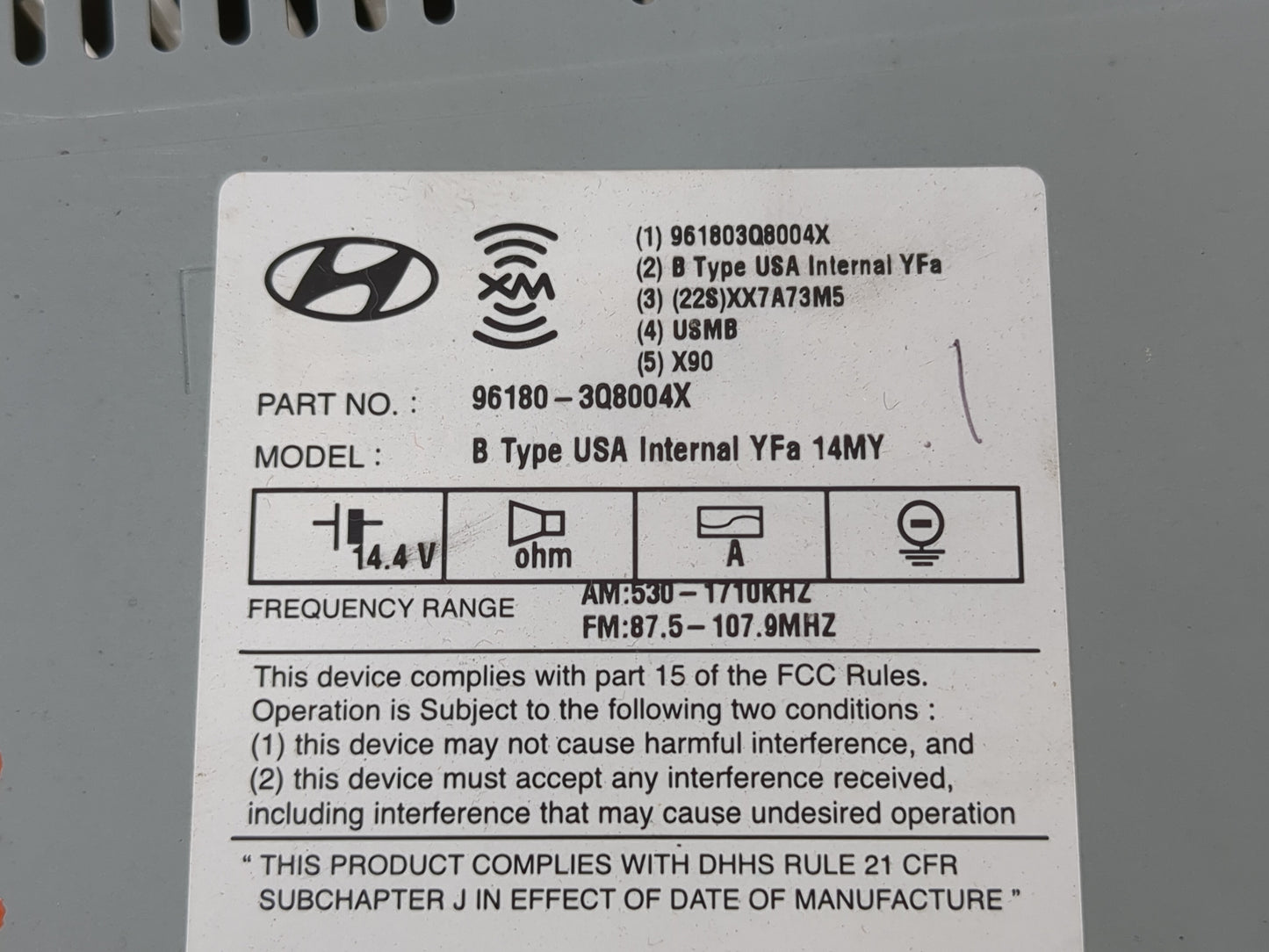 2014-2015 Hyundai Sonata Radio AM FM Cd Player Receiver Replacement P/N:96180-3Q8004X Fits Fits 2014 2015 OEM Used Auto Part