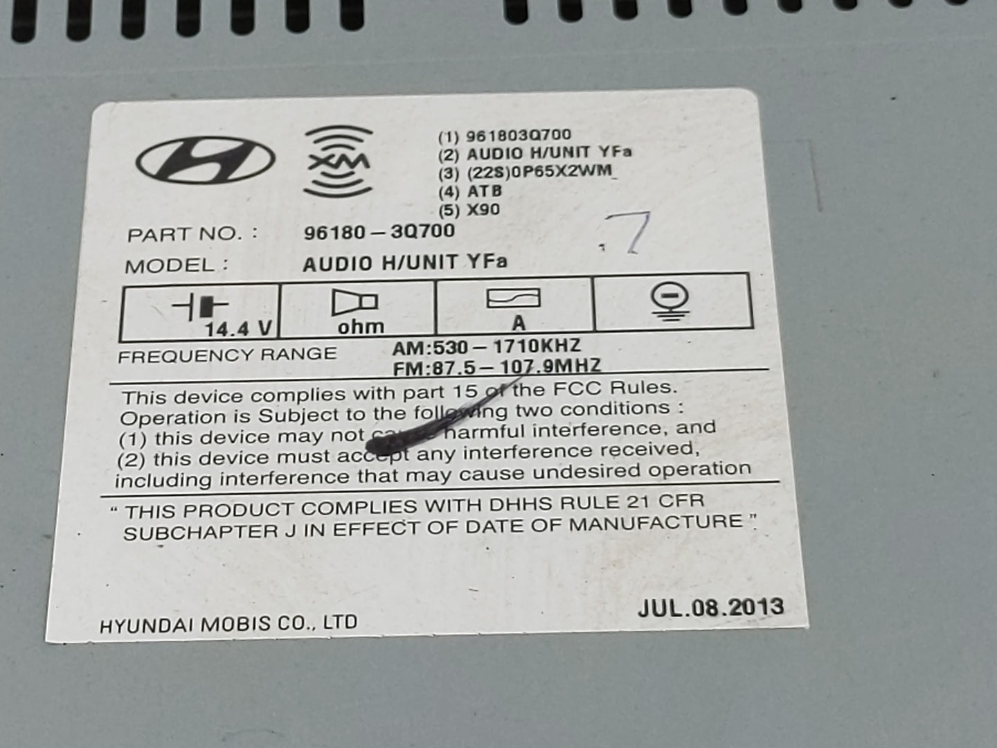 2013-2014 Hyundai Sonata Radio AM FM Cd Player Receiver Replacement P/N:96180-3Q8004X Fits Fits 2013 2014 OEM Used Auto Part