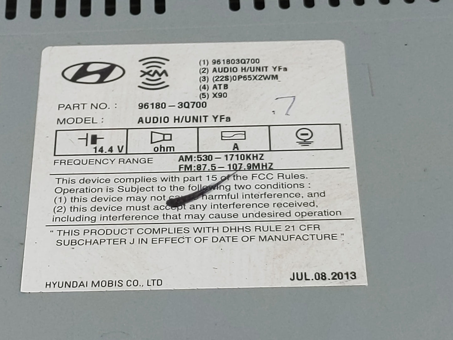 2013-2014 Hyundai Sonata Radio AM FM Cd Player Receiver Replacement P/N:96180-3Q8004X Fits Fits 2013 2014 OEM Used Auto Part