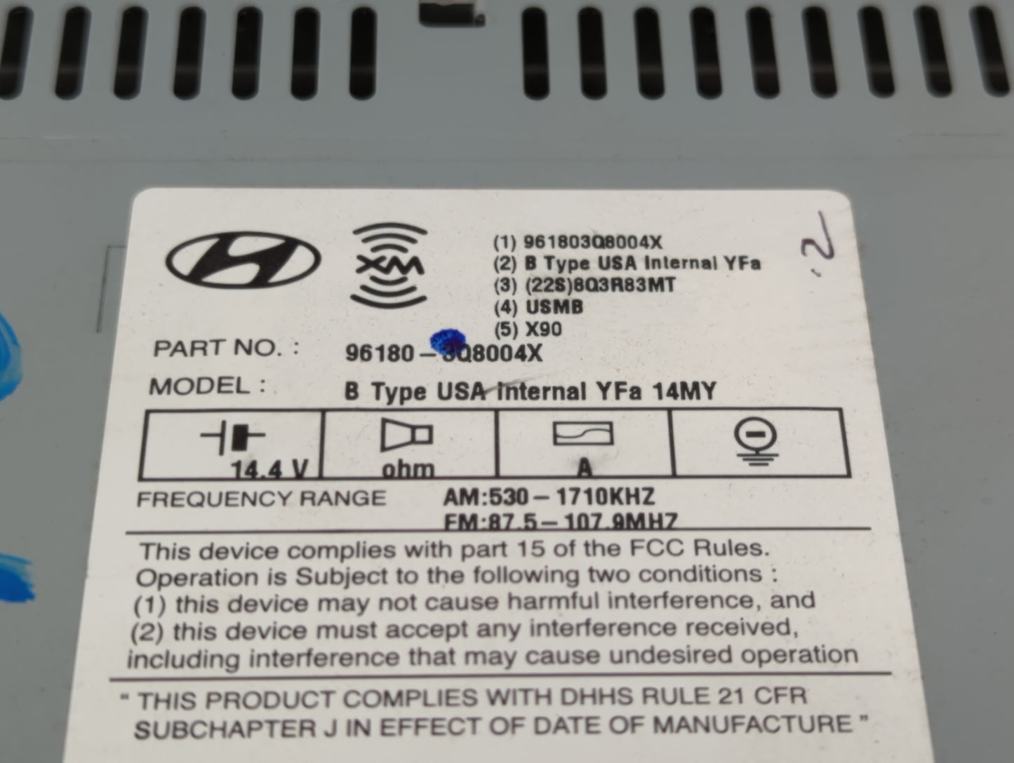 2013-2014 Hyundai Sonata Radio AM FM Cd Player Receiver Replacement P/N:96180-3Q8004X Fits Fits 2013 2014 OEM Used Auto Part
