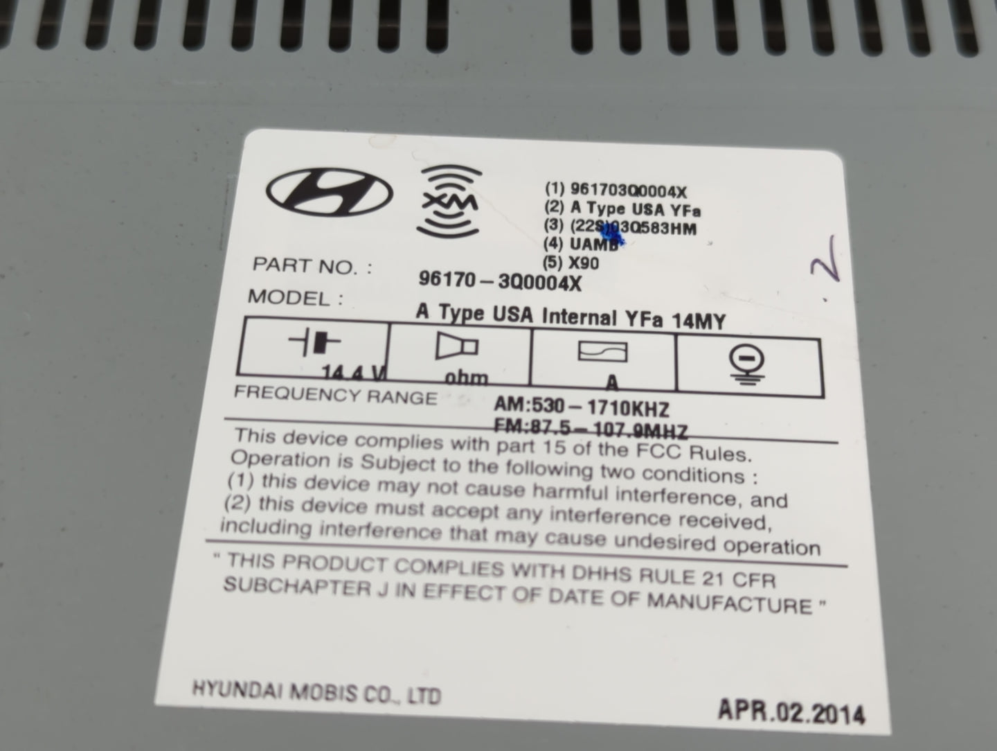 2013-2014 Hyundai Sonata Radio AM FM Cd Player Receiver Replacement P/N:96180-3Q8004X Fits Fits 2013 2014 OEM Used Auto Part