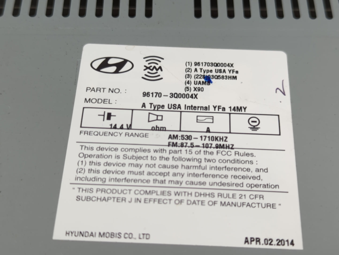 2013-2014 Hyundai Sonata Radio AM FM Cd Player Receiver Replacement P/N:96180-3Q8004X Fits Fits 2013 2014 OEM Used Auto Part