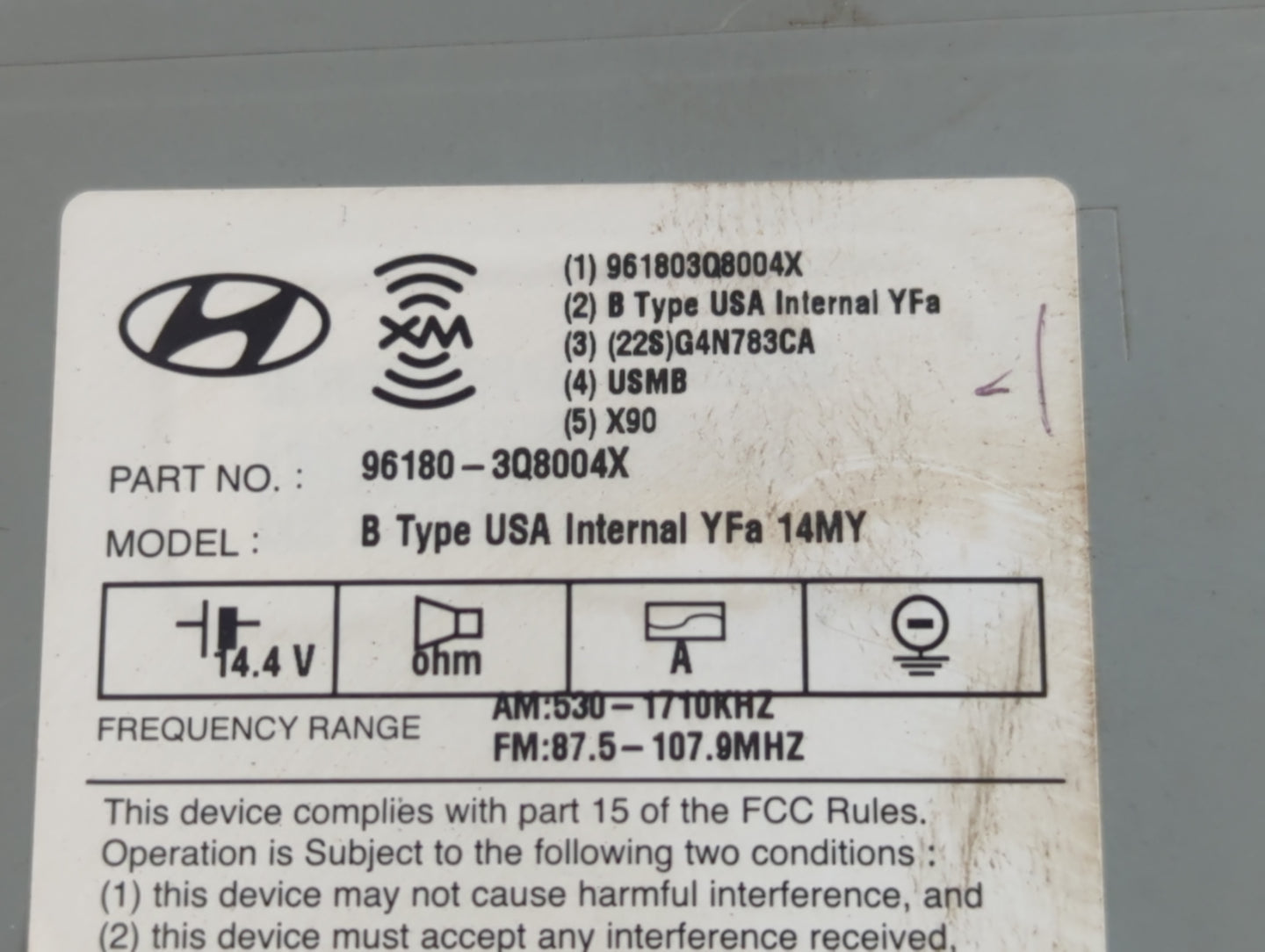 2014-2015 Hyundai Sonata Radio AM FM Cd Player Receiver Replacement P/N:96180-3Q8004X Fits Fits 2014 2015 OEM Used Auto Part