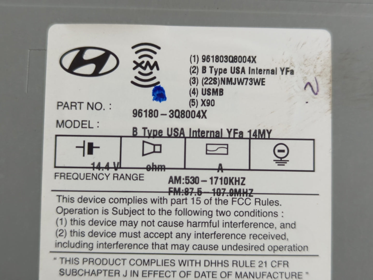 2014-2015 Hyundai Sonata Radio AM FM Cd Player Receiver Replacement P/N:96180-3Q8004X Fits Fits 2014 2015 OEM Used Auto Part