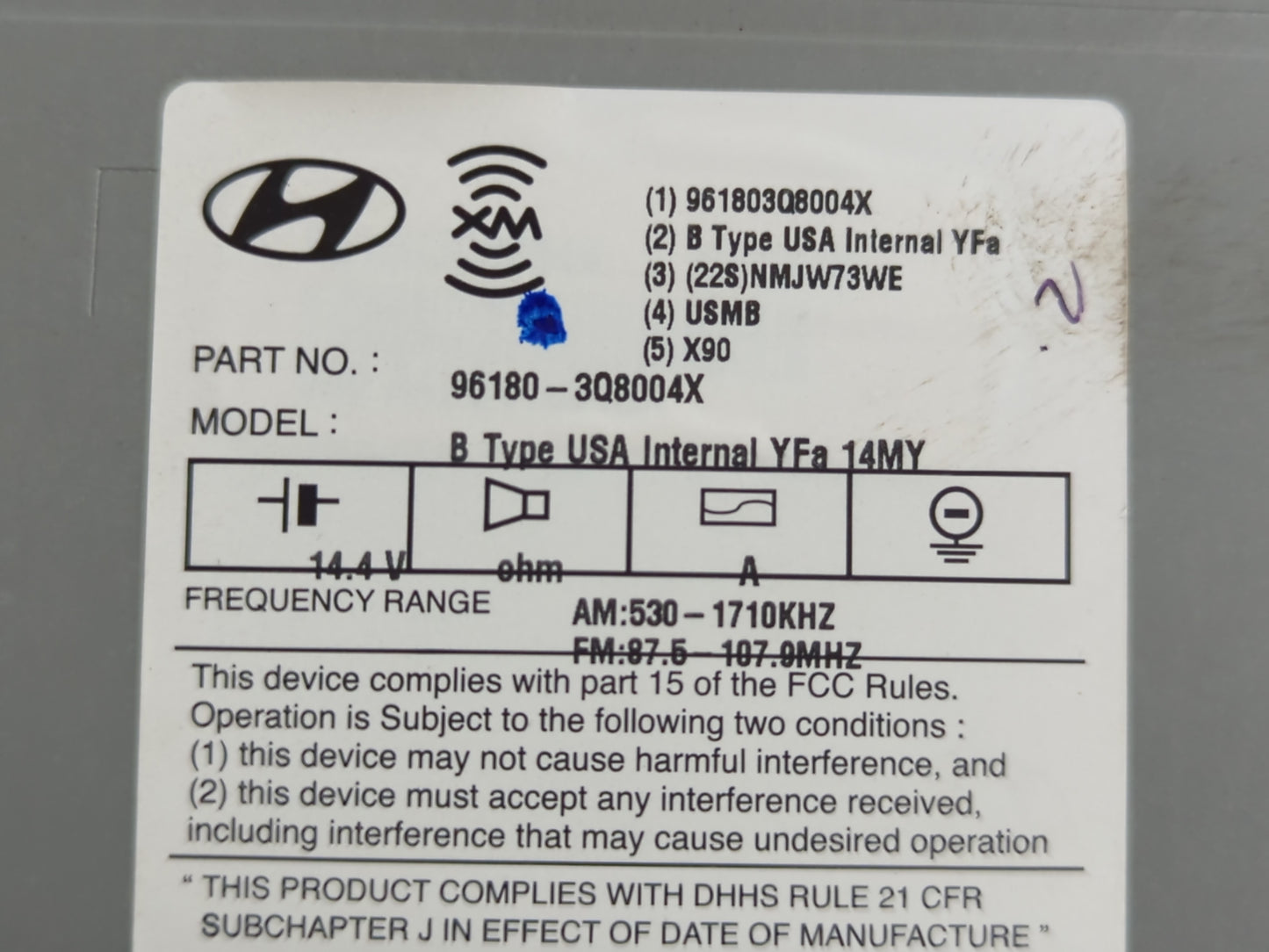 2014-2015 Hyundai Sonata Radio AM FM Cd Player Receiver Replacement P/N:96180-3Q8004X Fits Fits 2014 2015 OEM Used Auto Part
