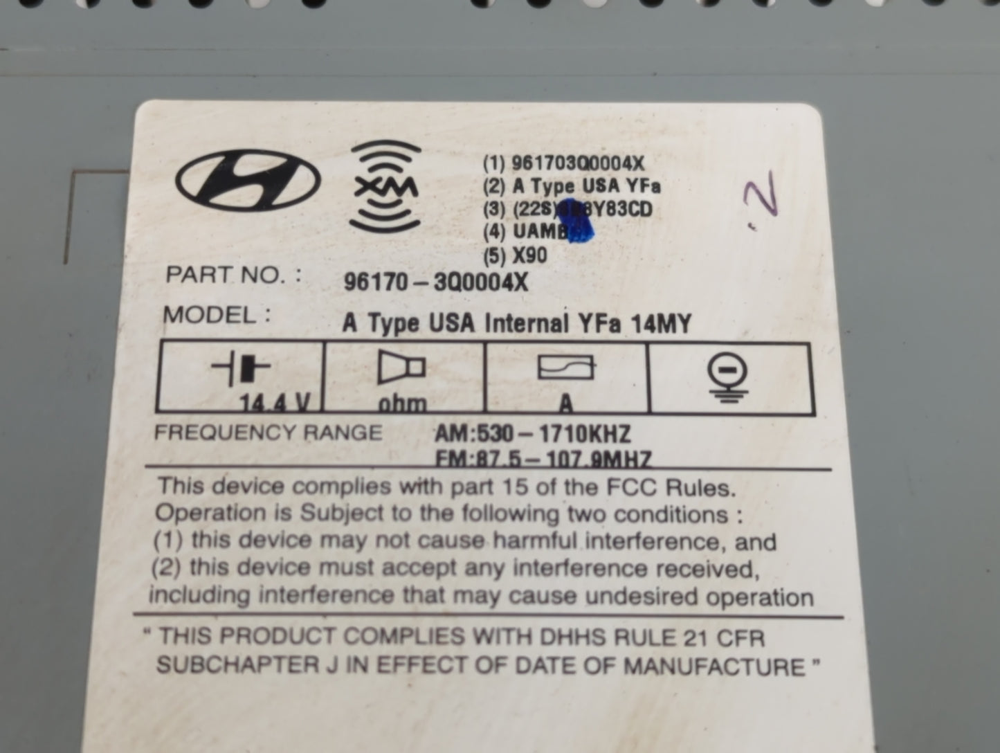 2013-2014 Hyundai Sonata Radio AM FM Cd Player Receiver Replacement P/N:96170-3Q0004X Fits Fits 2013 2014 OEM Used Auto Part