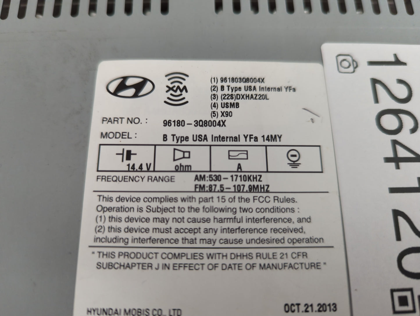 2014-2015 Hyundai Sonata Radio AM FM Cd Player Receiver Replacement P/N:96180-3Q8004X Fits Fits 2014 2015 OEM Used Auto Part