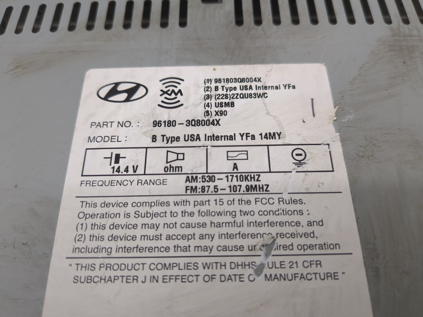 2014-2015 Hyundai Sonata Radio AM FM Cd Player Receiver Replacement P/N:96180-3Q8004X Fits Fits 2014 2015 OEM Used Auto Part