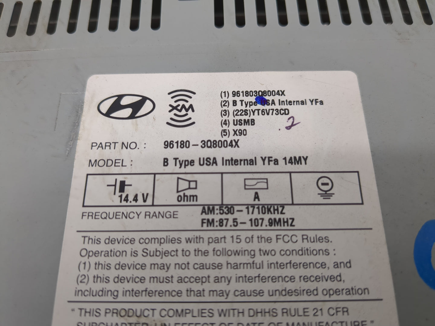 2014-2015 Hyundai Sonata Radio AM FM Cd Player Receiver Replacement P/N:96180-3Q8004X Fits Fits 2014 2015 OEM Used Auto Part