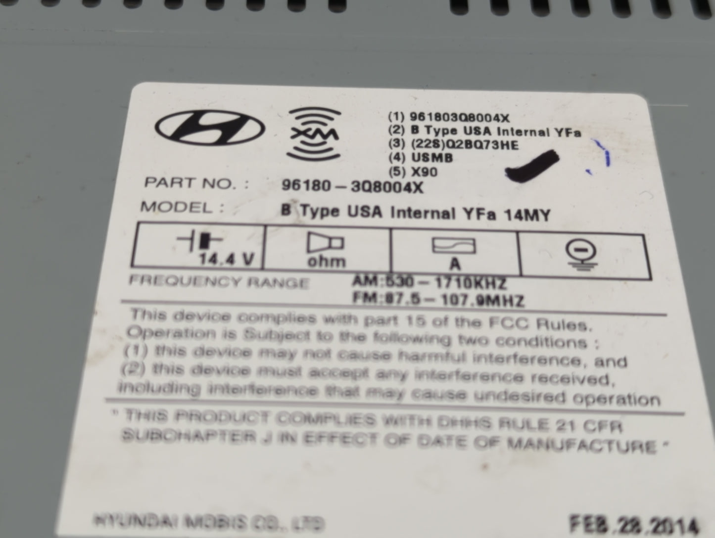 2014-2015 Hyundai Sonata Radio AM FM Cd Player Receiver Replacement P/N:96180-3Q8004X Fits Fits 2014 2015 OEM Used Auto Part