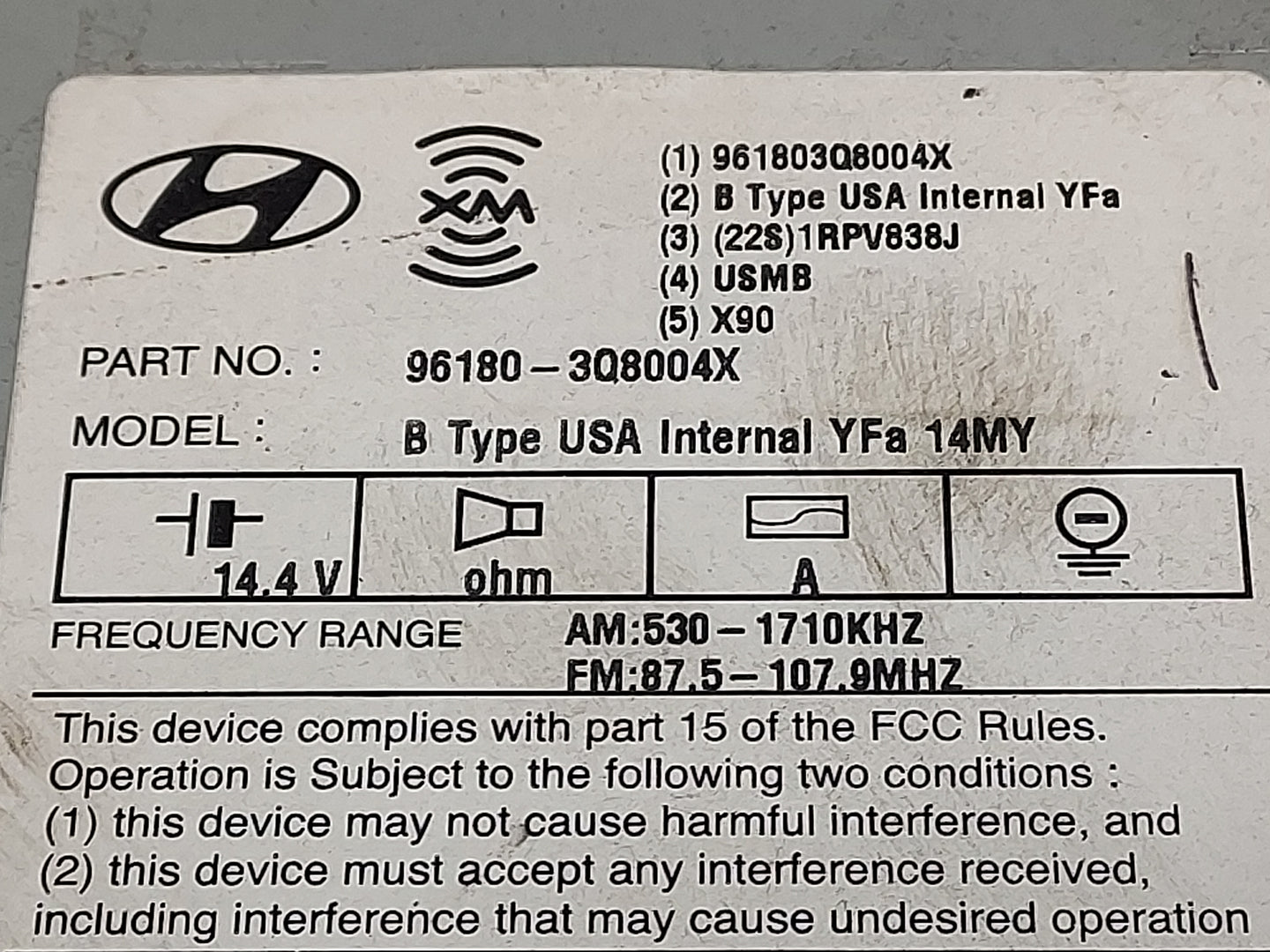 2014-2015 Hyundai Sonata Radio AM FM Cd Player Receiver Replacement P/N:96180-3Q8004X Fits Fits 2014 2015 OEM Used Auto Part