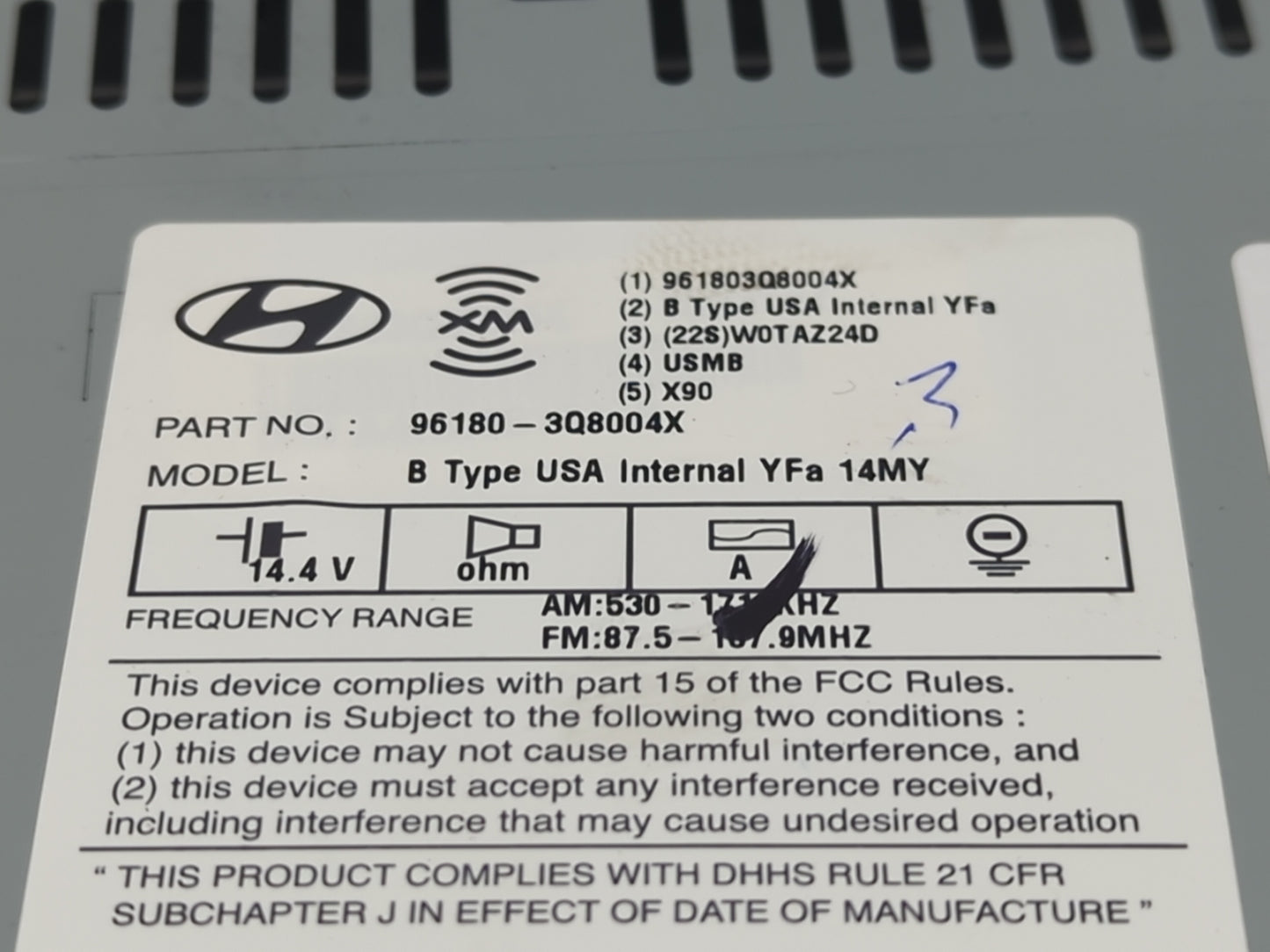 2014-2015 Hyundai Sonata Radio AM FM Cd Player Receiver Replacement P/N:96180-3Q8004X Fits Fits 2014 2015 OEM Used Auto Part