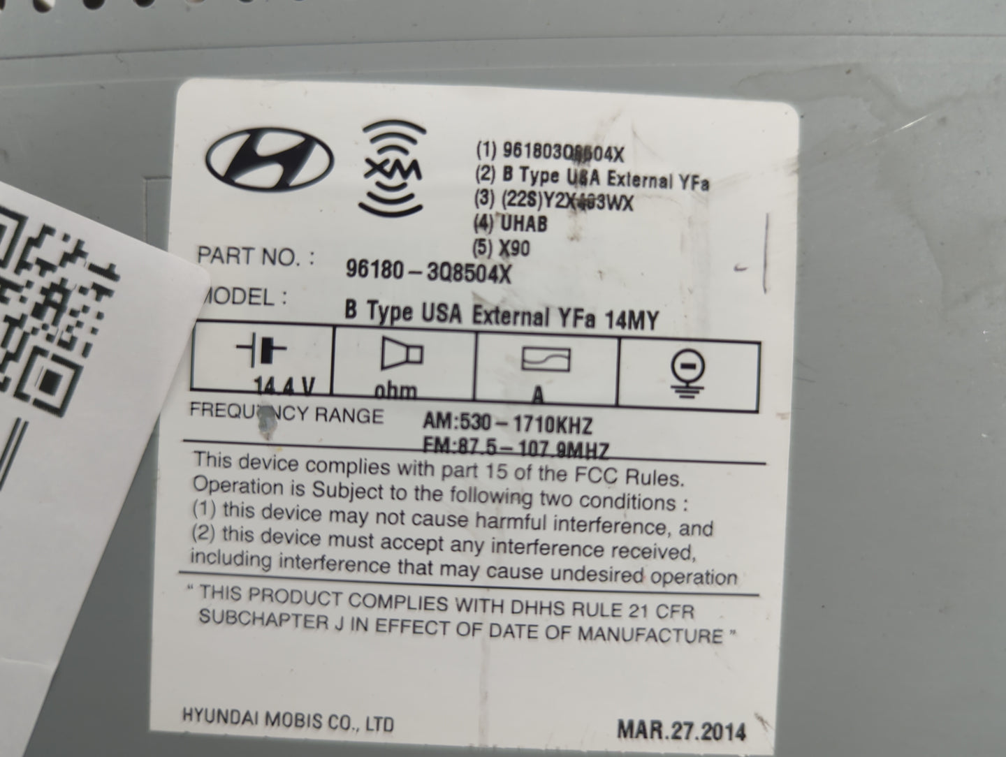 2011-2015 Hyundai Sonata Radio AM FM Cd Player Receiver Replacement P/N:96180-3Q8504X Fits Fits 2011 2012 2013 2014 2015 OEM