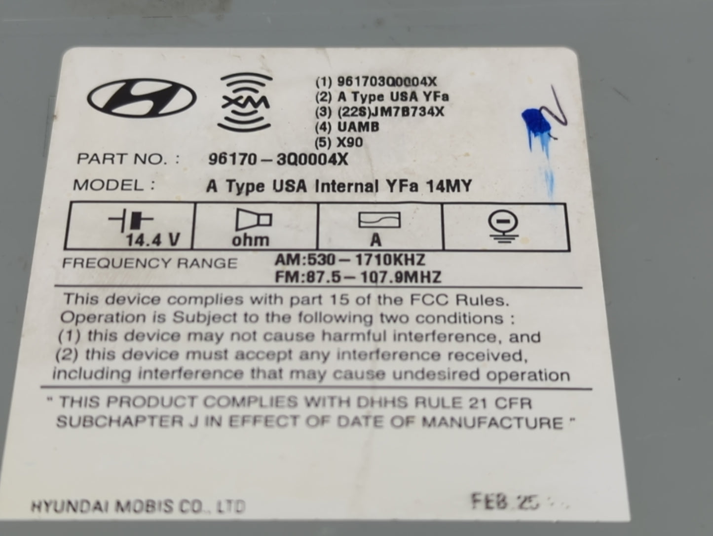2013-2014 Hyundai Sonata Radio AM FM Cd Player Receiver Replacement P/N:96170-3Q0004X Fits Fits 2013 2014 OEM Used Auto Part