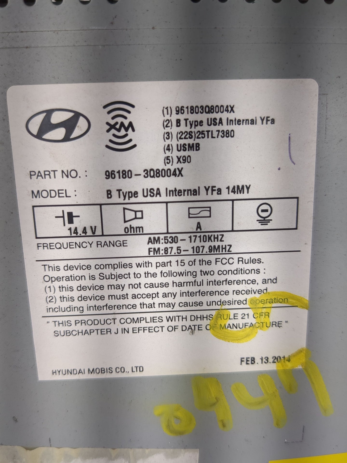2013-2014 Hyundai Sonata Radio AM FM Cd Player Receiver Replacement P/N:961803Q8004X Fits Fits 2013 2014 OEM Used Auto Parts
