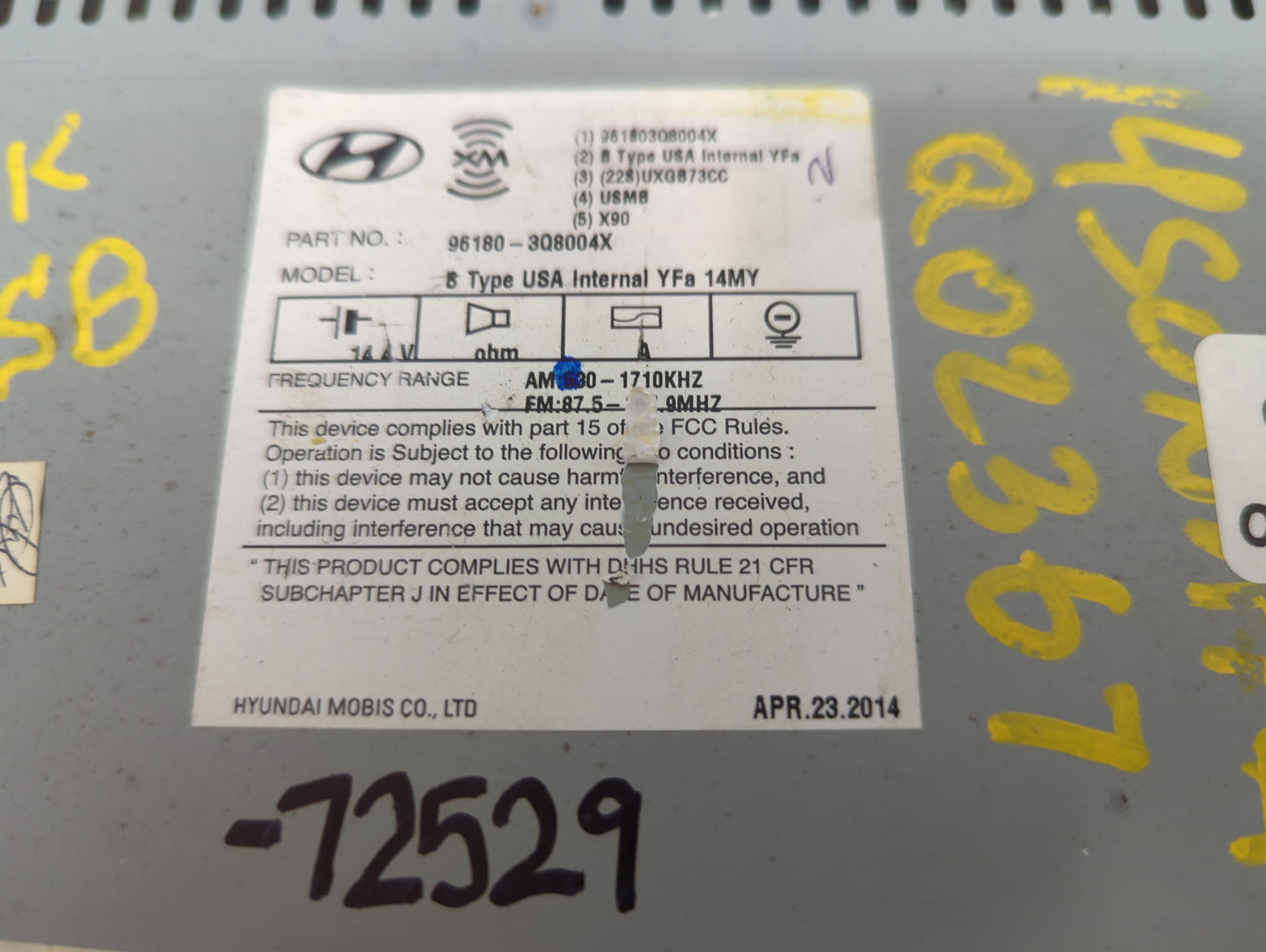 2013-2014 Hyundai Sonata Radio AM FM Cd Player Receiver Replacement P/N:96180-3Q8004X Fits Fits 2013 2014 OEM Used Auto Part