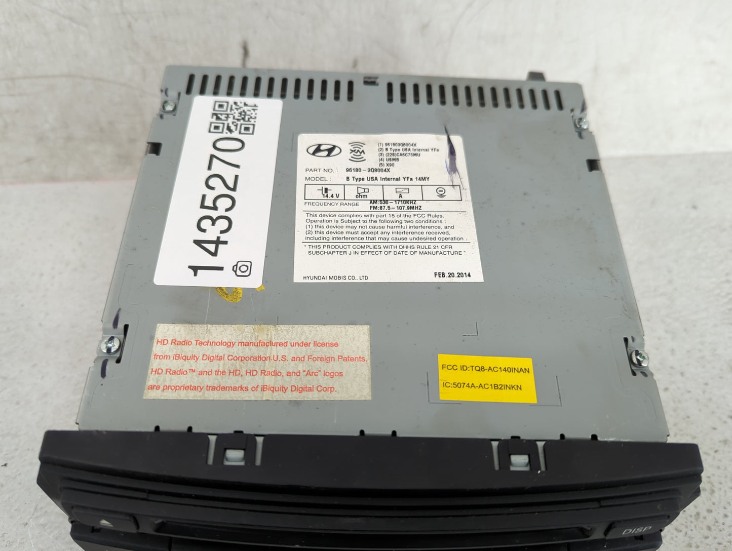 2012-2015 Hyundai Sonata Radio AM FM Cd Player Receiver Replacement P/N:96180-3Q804X Fits Fits 2012 2013 2014 2015 OEM Used 