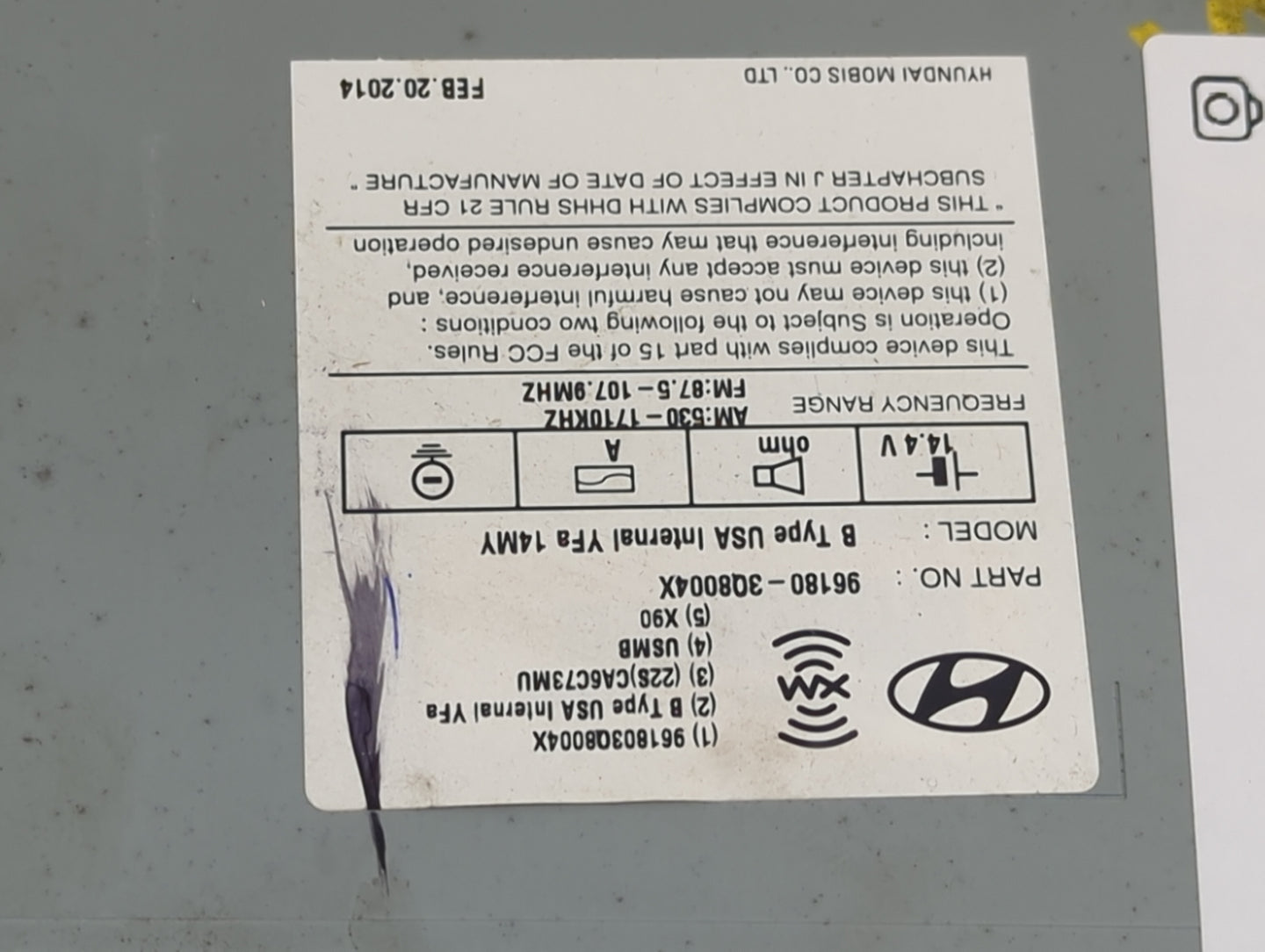 2012-2015 Hyundai Sonata Radio AM FM Cd Player Receiver Replacement P/N:96180-3Q804X Fits Fits 2012 2013 2014 2015 OEM Used 