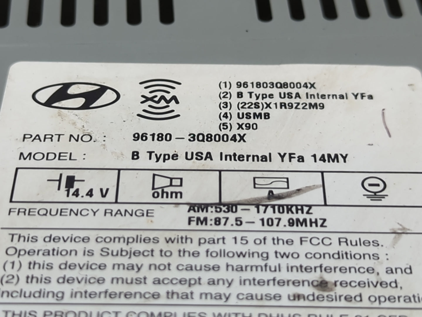 2013-2014 Hyundai Sonata Radio AM FM Cd Player Receiver Replacement P/N:96180-3Q8004X Fits Fits 2013 2014 OEM Used Auto Part