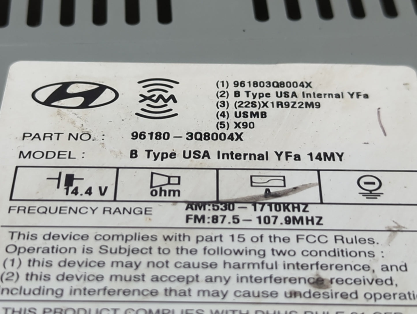2013-2014 Hyundai Sonata Radio AM FM Cd Player Receiver Replacement P/N:96180-3Q8004X Fits Fits 2013 2014 OEM Used Auto Part