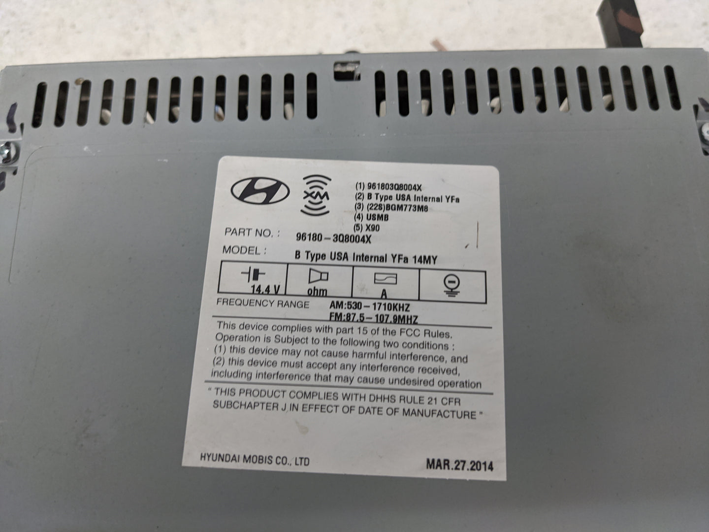 2013-2014 Hyundai Sonata Radio AM FM Cd Player Receiver Replacement P/N:961803Q8004X 96180-3Q8004X Fits Fits 2013 2014 OEM U