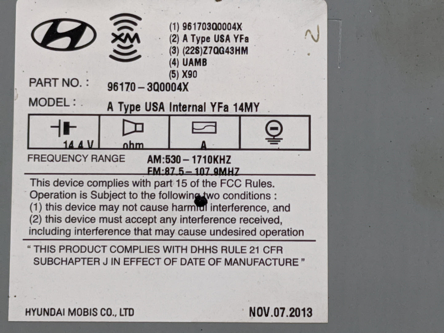 2012-2015 Hyundai Sonata Radio AM FM Cd Player Receiver Replacement P/N:961703Q0004X 96170-3Q0004X Fits Fits 2012 2013 2014 