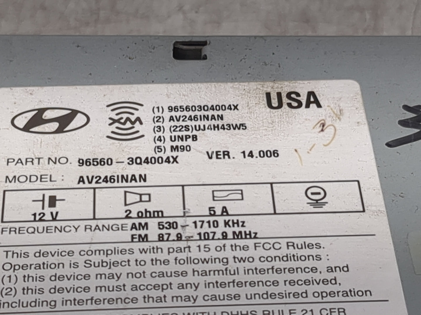 2013-2014 Hyundai Sonata Radio AM FM Cd Player Receiver Replacement P/N:96560-3Q4004X AV246INAN Fits Fits 2013 2014 OEM Used